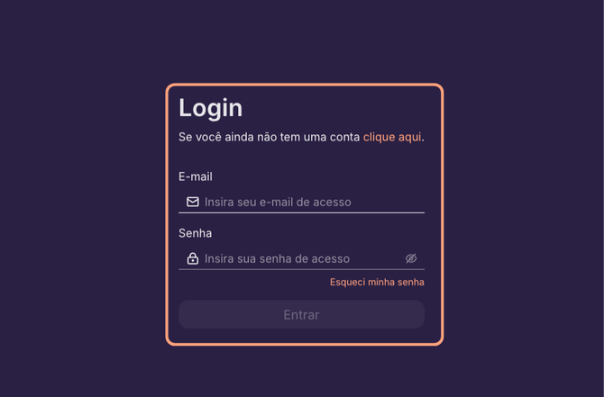 Tela de login da Zorya com os campos de e-mail e senha em destaque